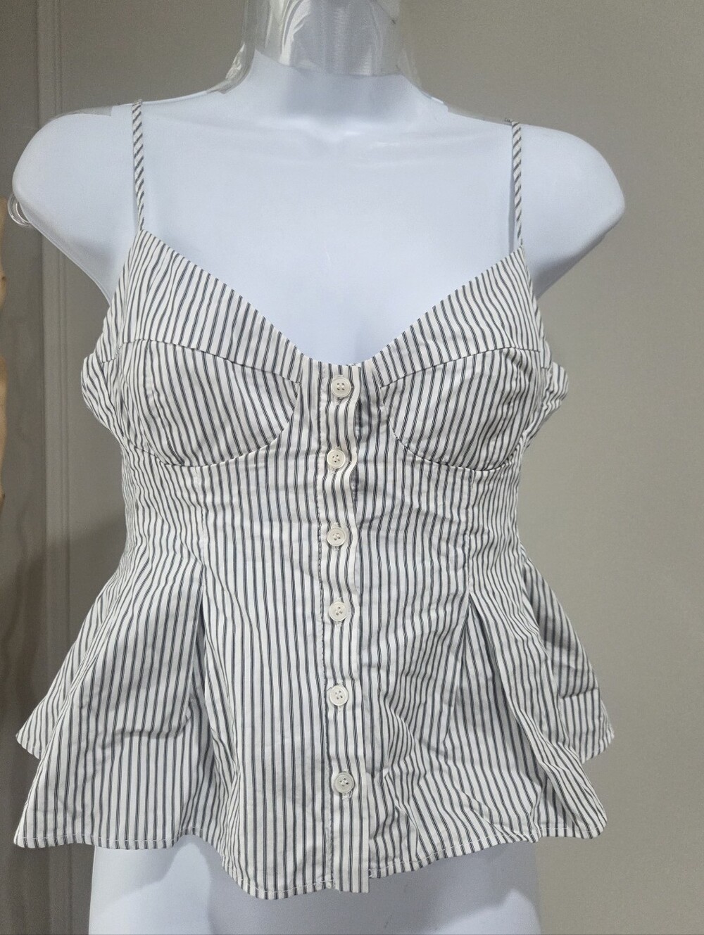 ZARA Striped Spaghetti-Strap Peplum Camisole in White and Black Sz.S
